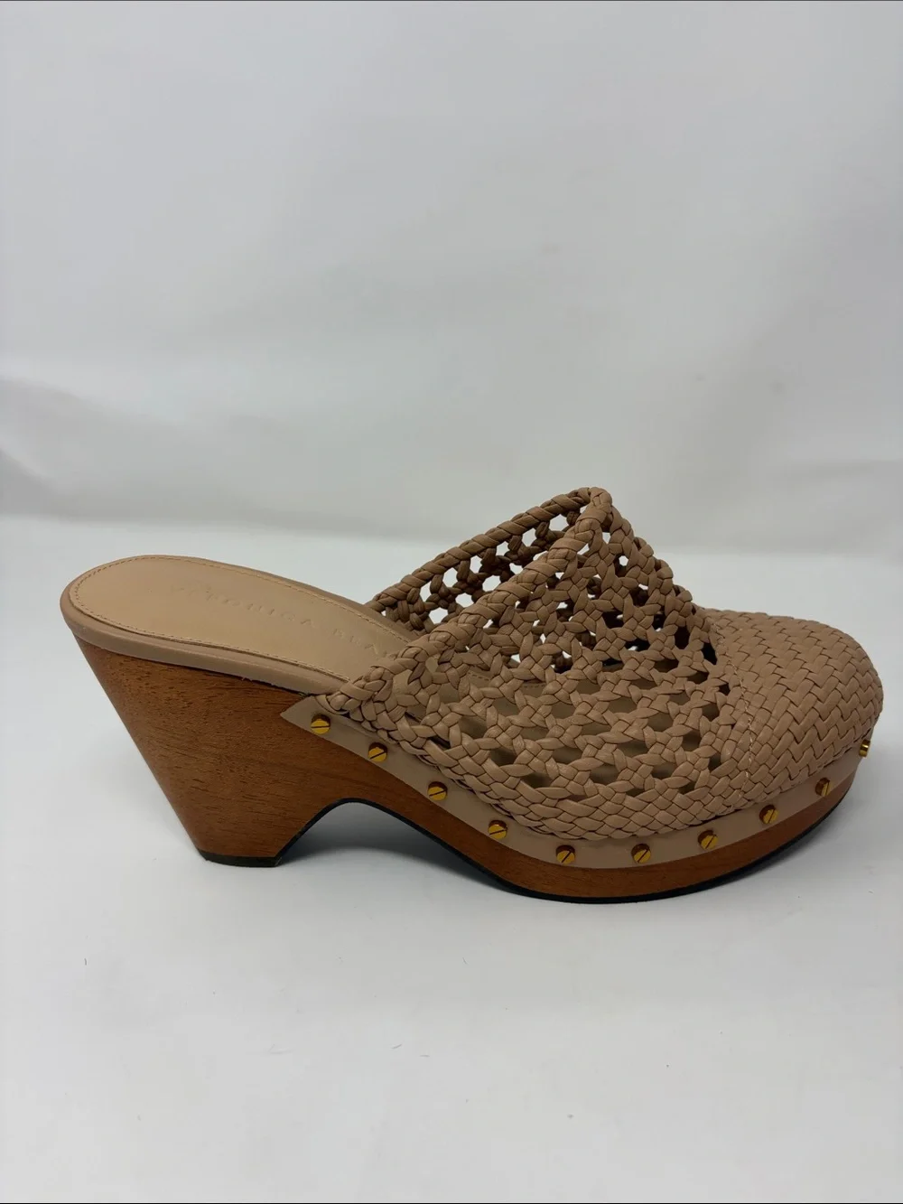 Veronica Beard Woven Tan Leather Clog Mules Size 6.5 Excellent Condition